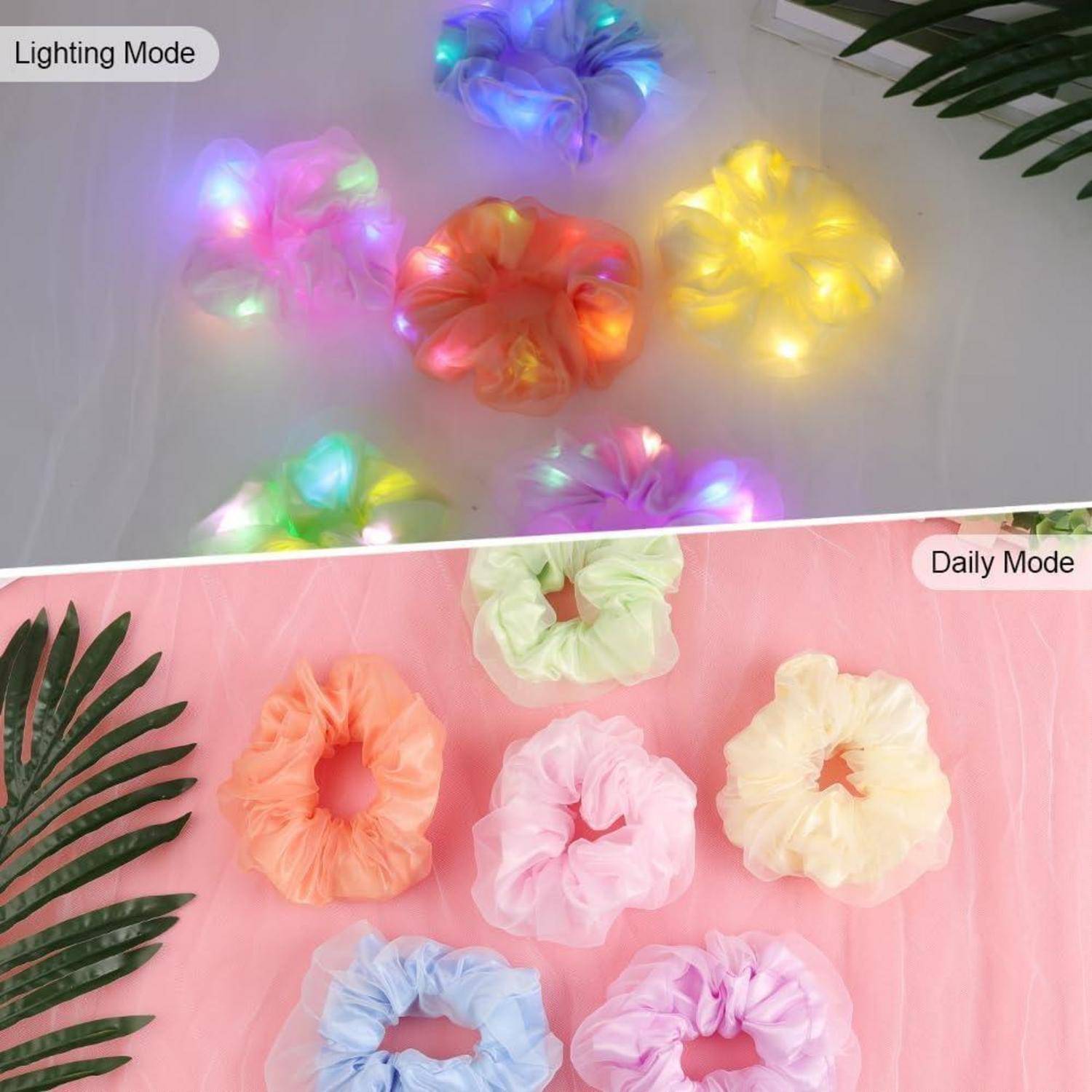 Leuchtende Haargummis Neon LED-Stirnband 6er-Pack