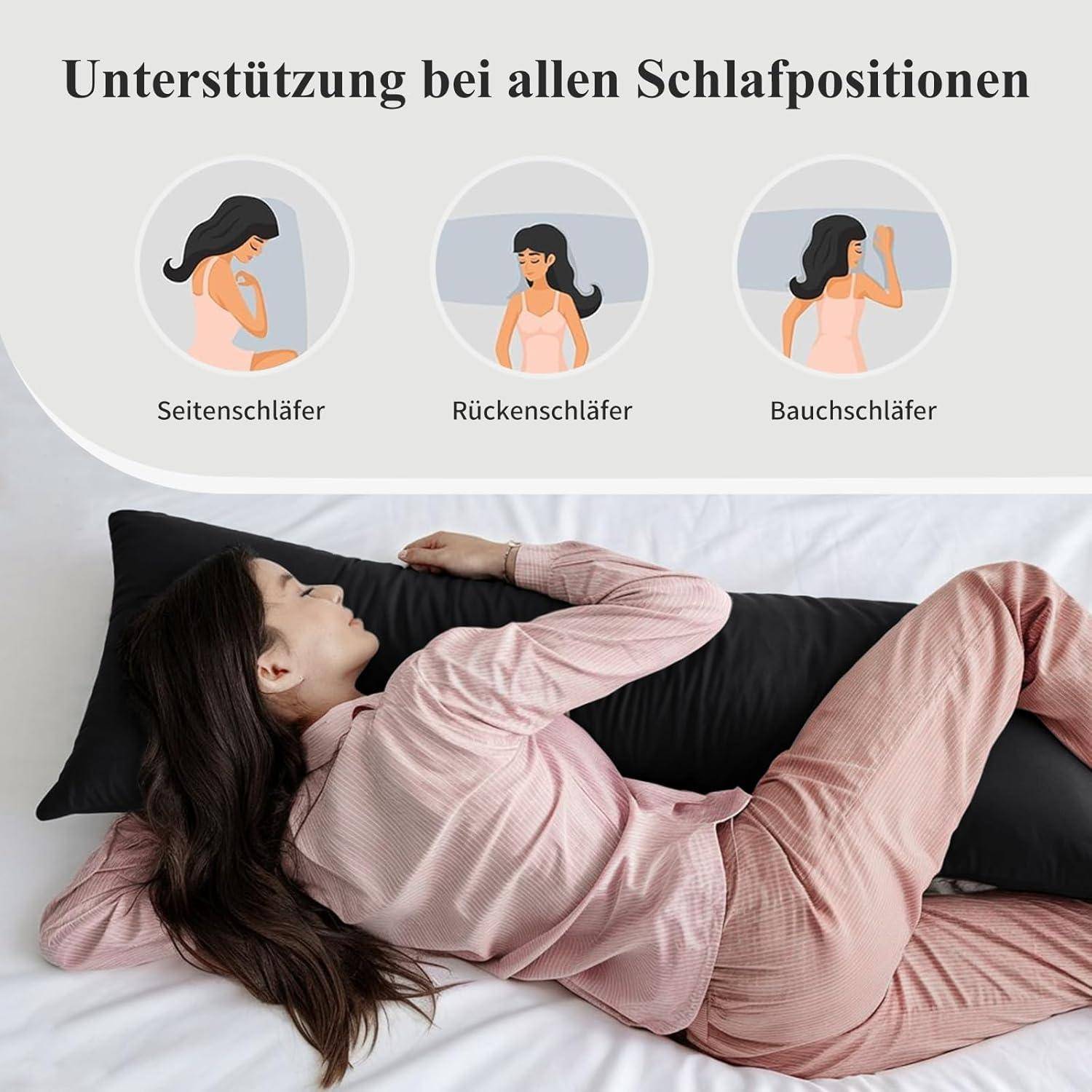 Kissenbezug Seitenschläfer Reißverschluss Mikrofaser 40x145 Schwarz