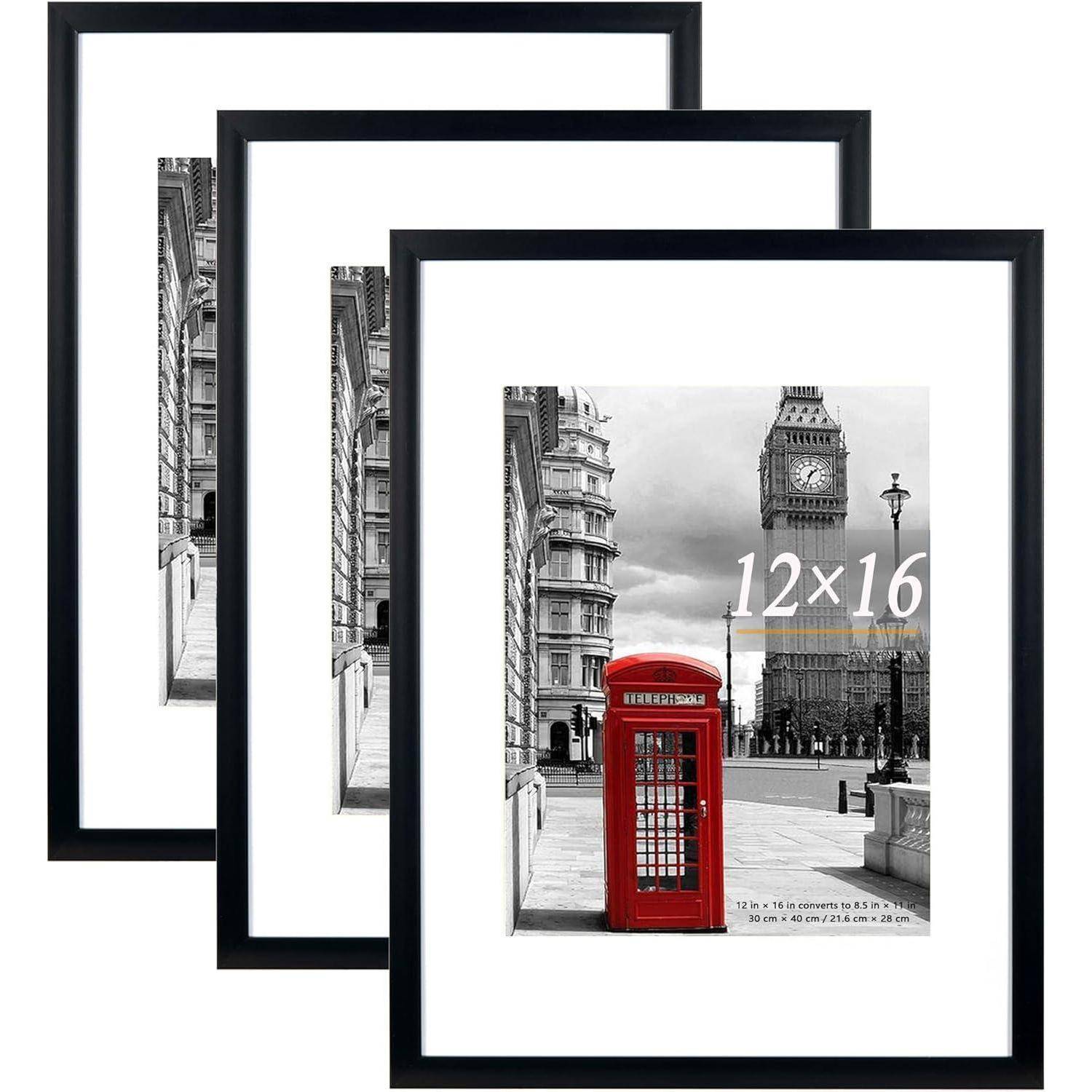 Bilderrahmen 30x40 cm Passepartout Schwarz 3er Set Wandmontage