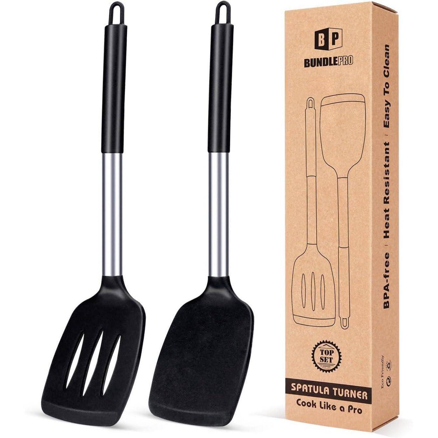 Silikon Pfannenwender Set, Schwarz, Hitzebeständig, BPA-frei
