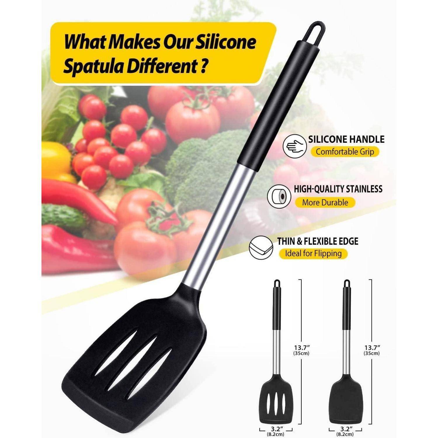Silikon Pfannenwender Set, Schwarz, Hitzebeständig, BPA-frei