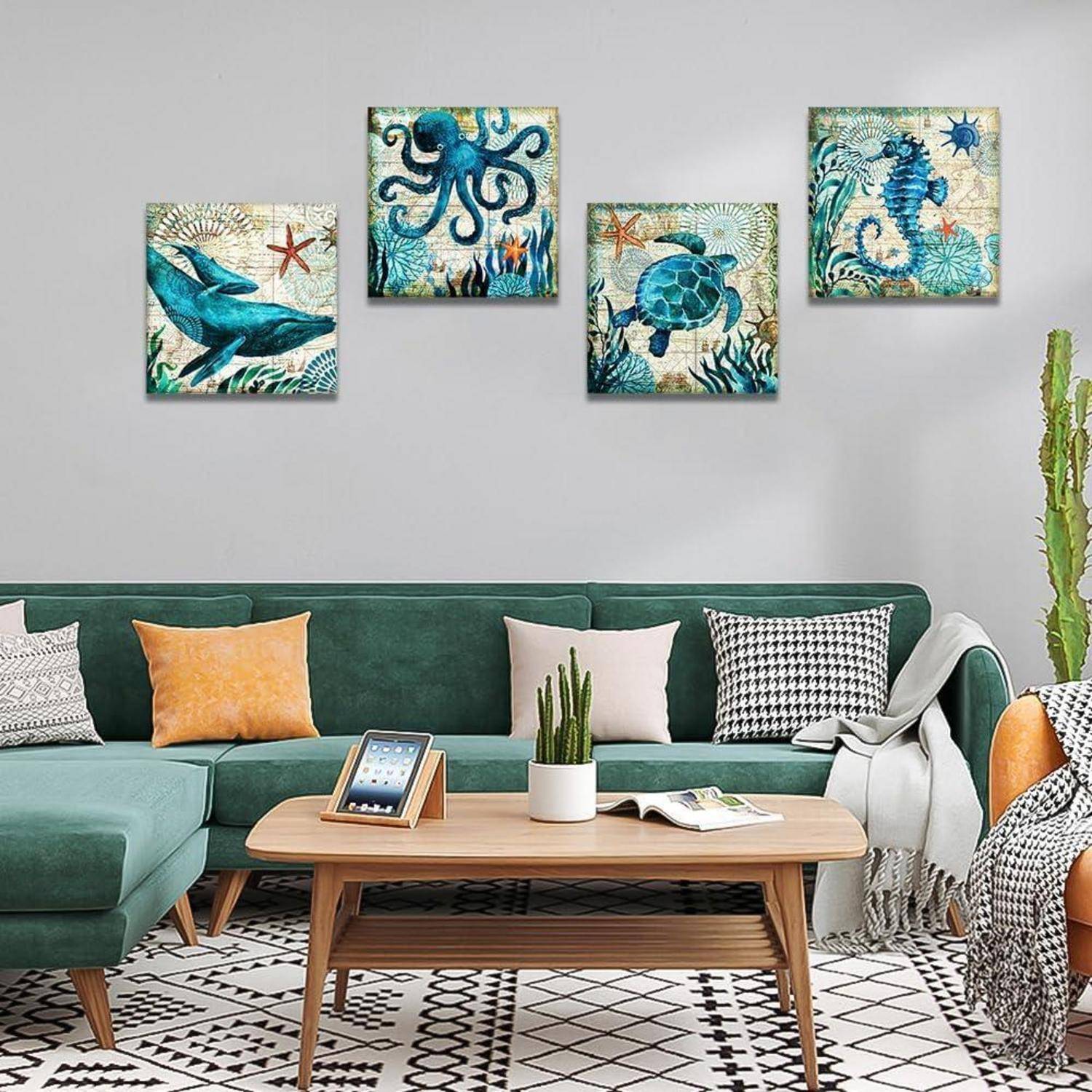 4-teiliges Leinwandbild Blauer Ozean Kreatur Motiv - Moderne