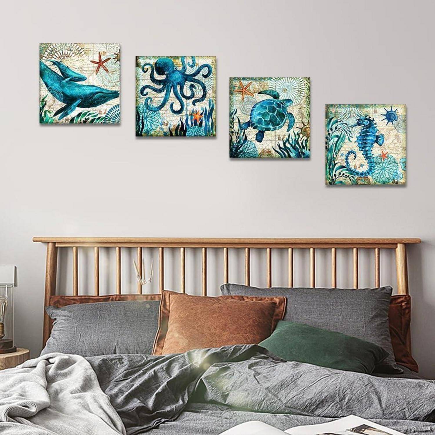 4-teiliges Leinwandbild Blauer Ozean Kreatur Motiv - Moderne