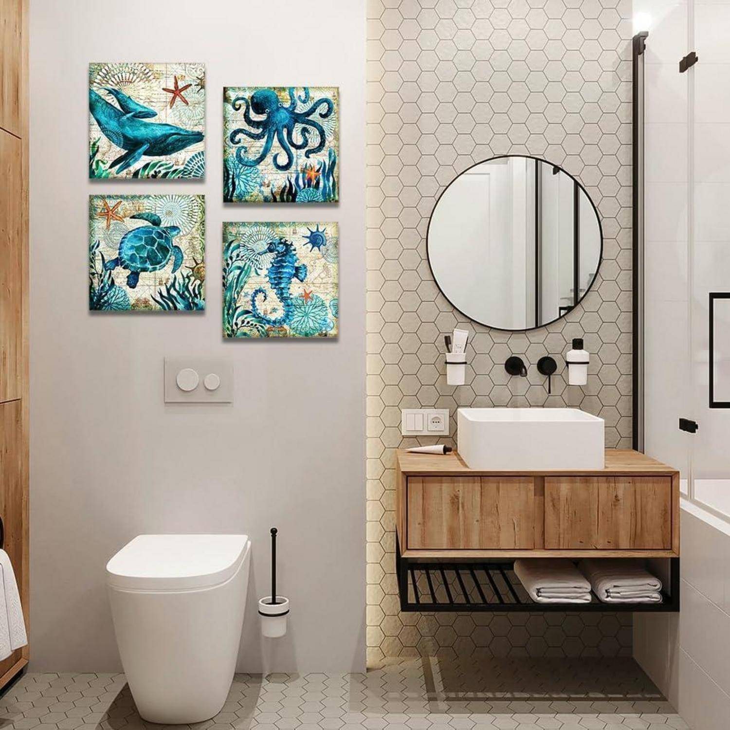 4-teiliges Leinwandbild Blauer Ozean Kreatur Motiv - Moderne