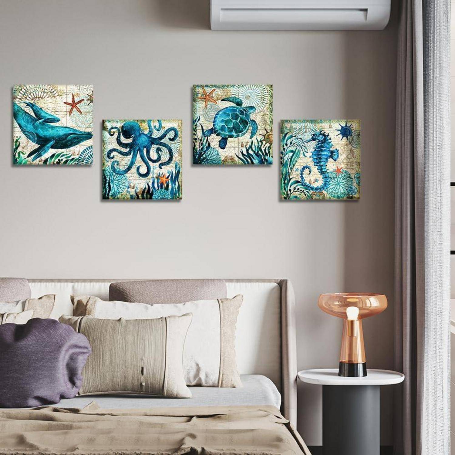 4-teiliges Leinwandbild Blauer Ozean Kreatur Motiv - Moderne