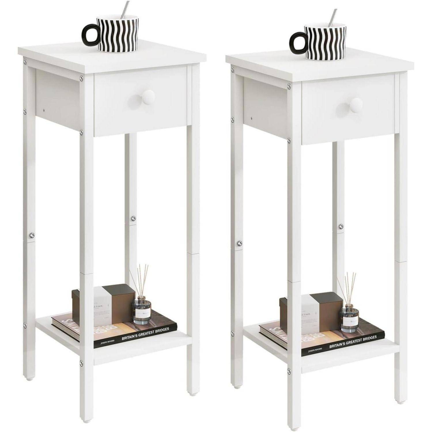 2er Set Nachttisch Schmal Hoch Beistelltisch mit Schublade