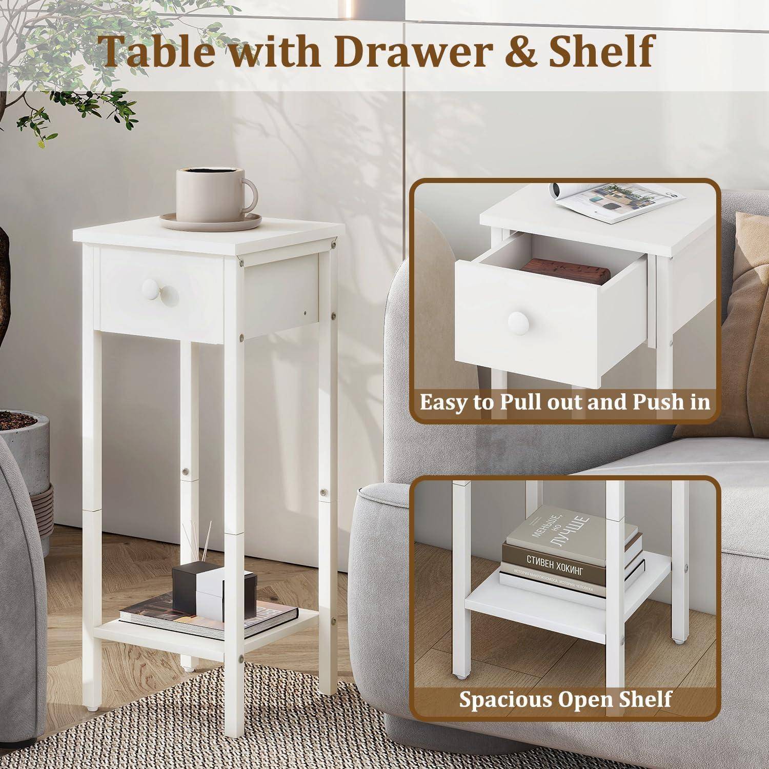 2er Set Nachttisch Schmal Hoch Beistelltisch mit Schublade