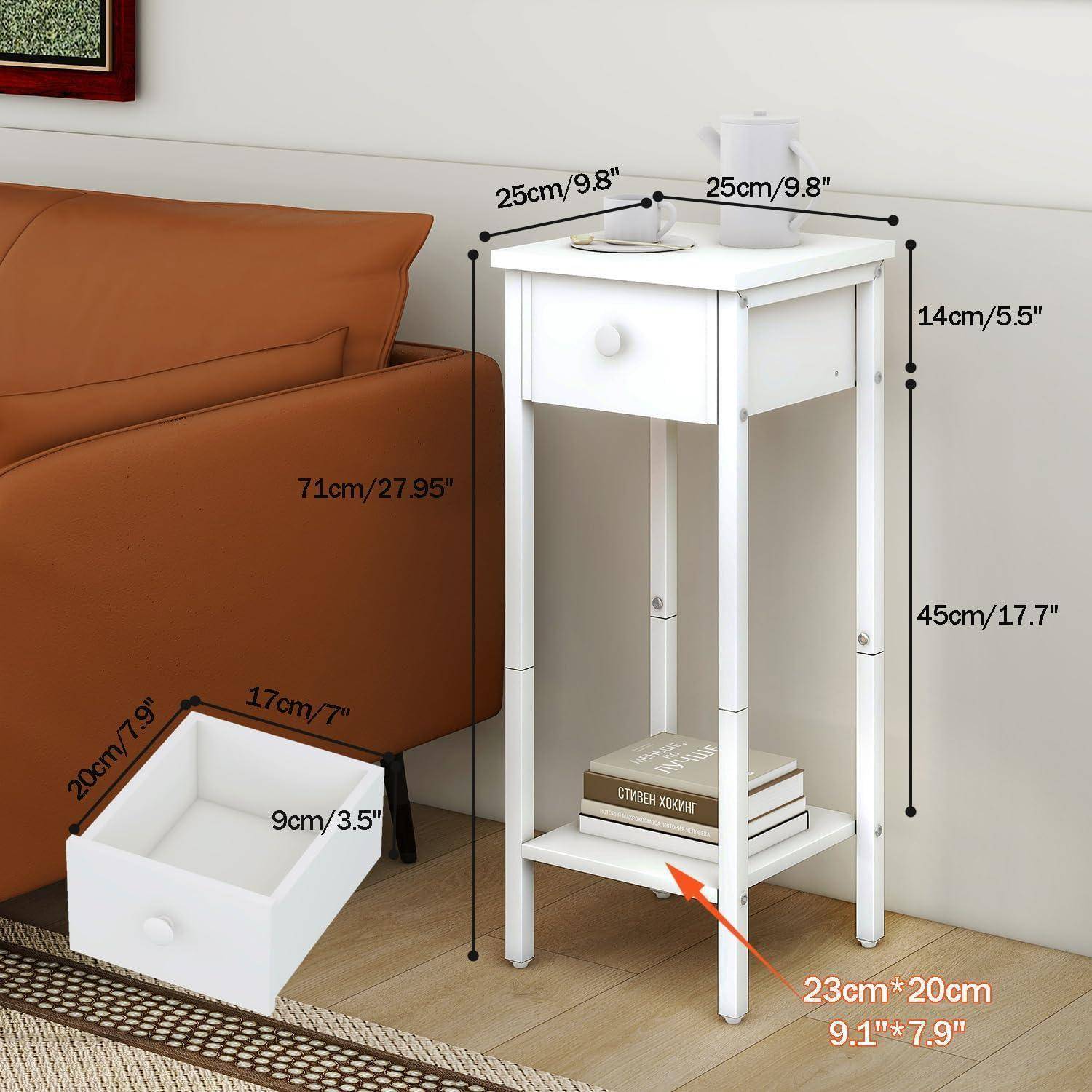 2er Set Nachttisch Schmal Hoch Beistelltisch mit Schublade