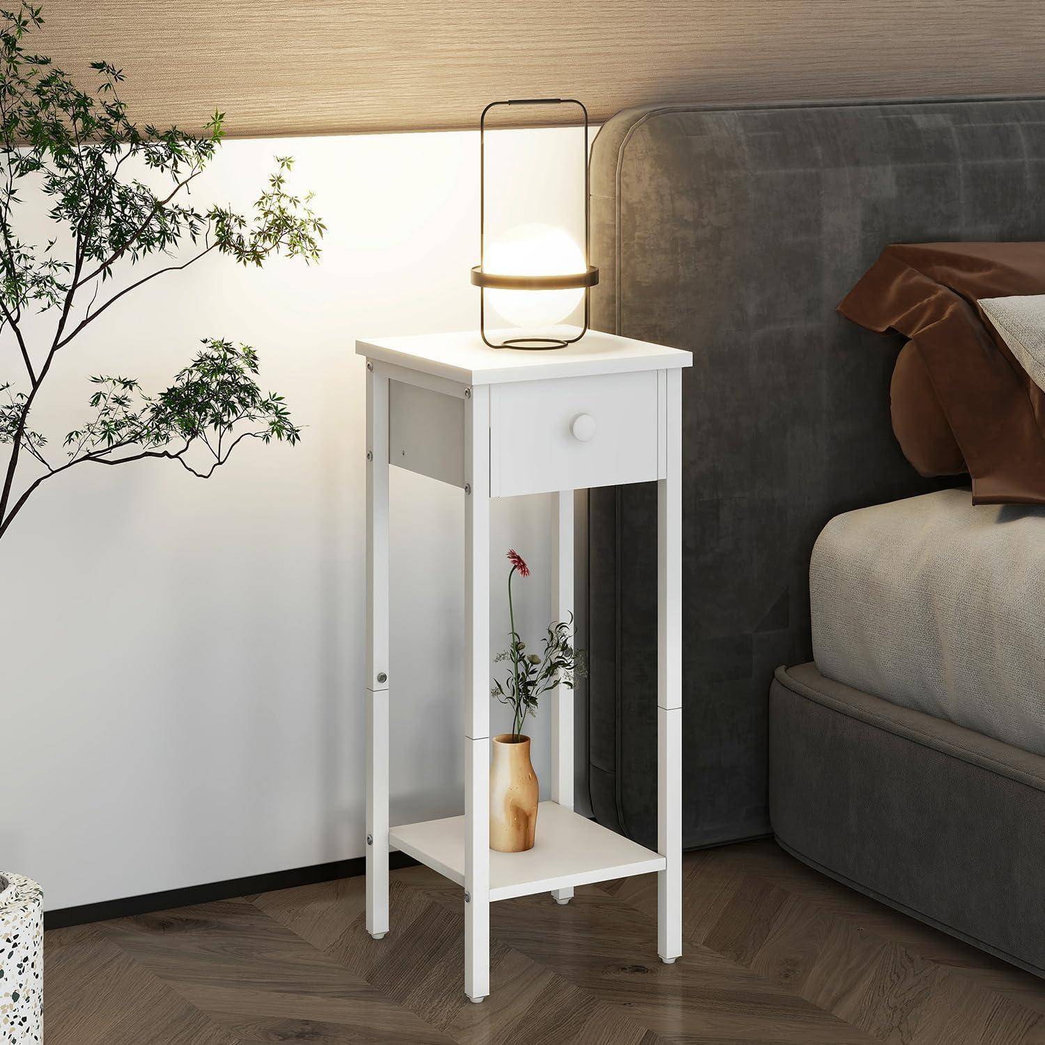 2er Set Nachttisch Schmal Hoch Beistelltisch mit Schublade