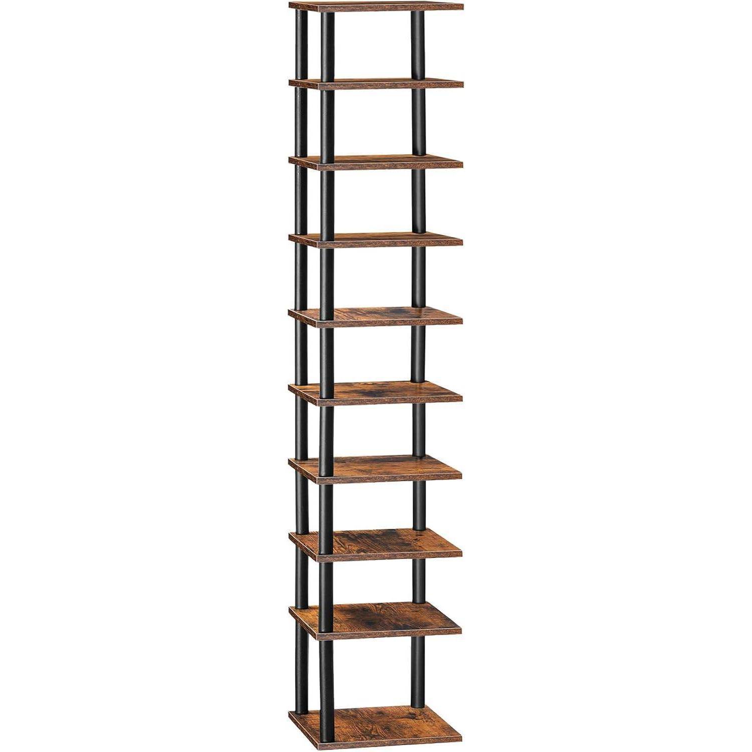 Eckschuhregal 10lagig Dunkelbraun Schwarz Flur 28 x 28 x 173 cm