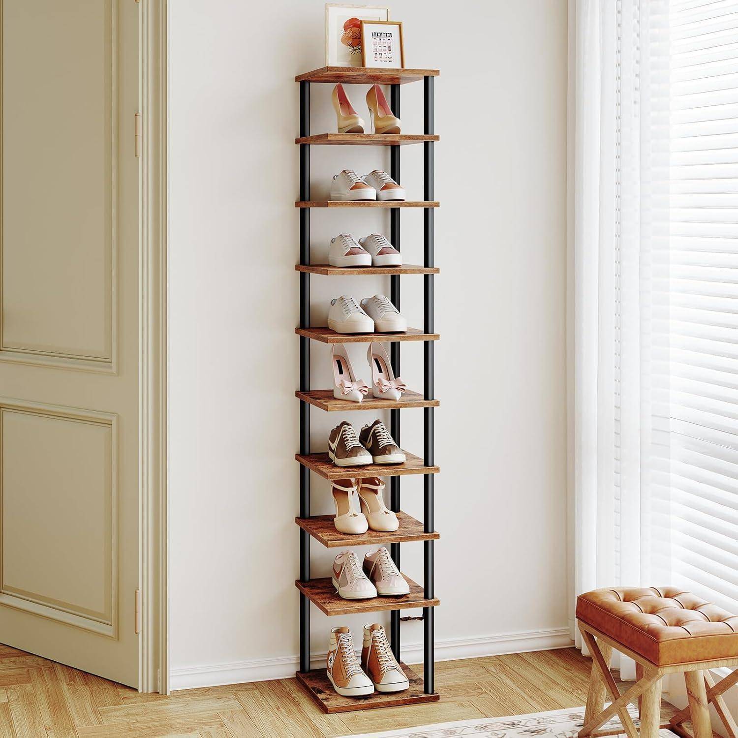 Eckschuhregal 10lagig Dunkelbraun Schwarz Flur 28 x 28 x 173 cm