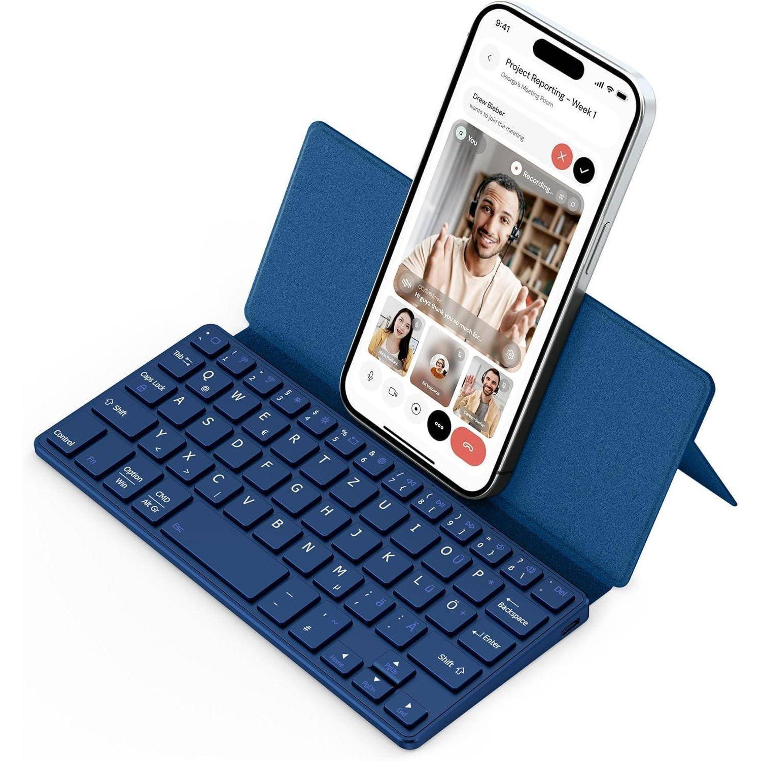 Tastatur Bluetooth Faltbar Ständer Smartphone Dunkelblau Meerblau