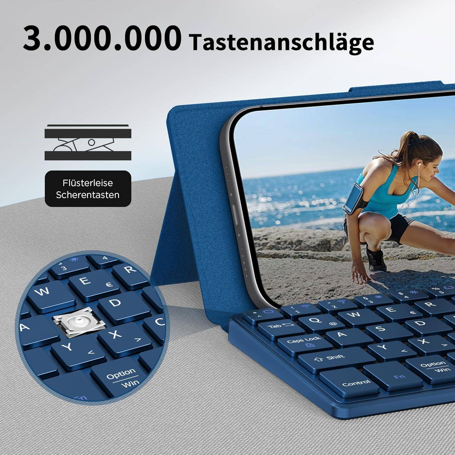 Tastatur Bluetooth Faltbar Ständer Smartphone Dunkelblau Meerblau