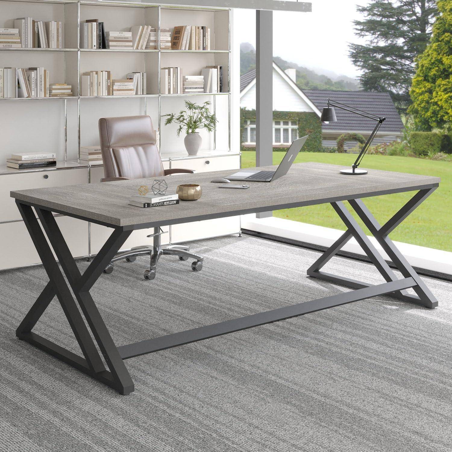 Schreibtisch Computertisch Homeoffice 180x80cm Holz Metall Grau Eiche