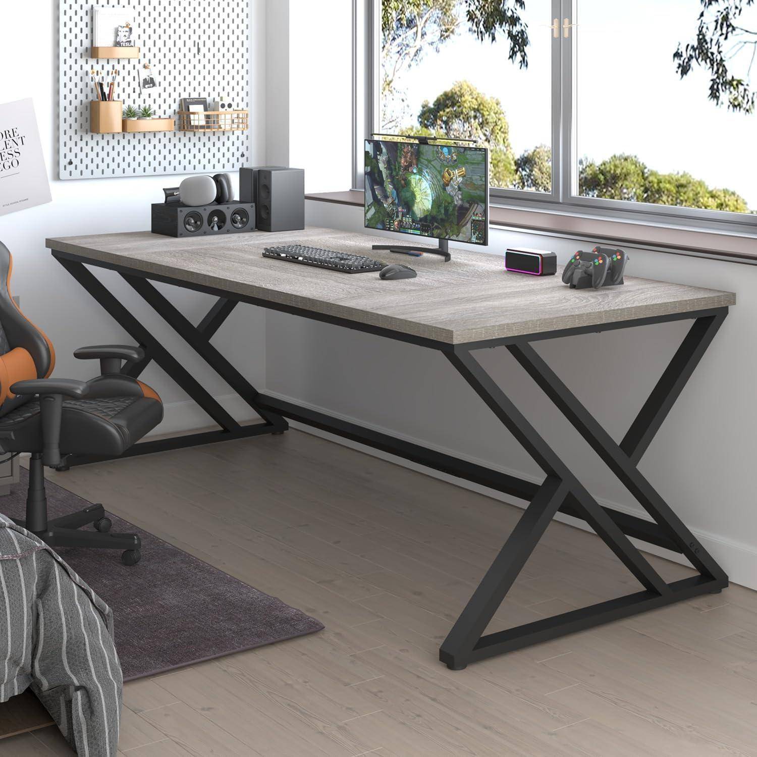 Schreibtisch Computertisch Homeoffice 180x80cm Holz Metall Grau Eiche