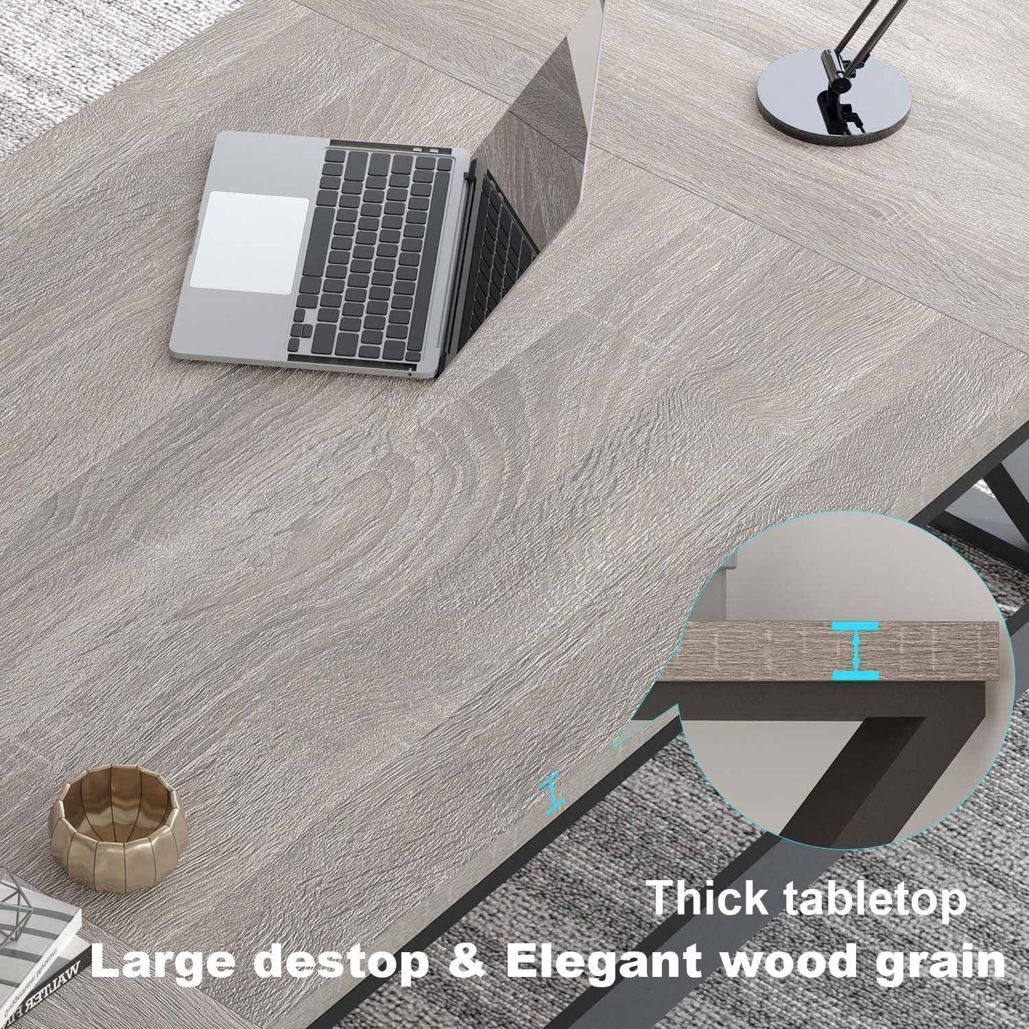 Schreibtisch Computertisch Homeoffice 180x80cm Holz Metall Grau Eiche