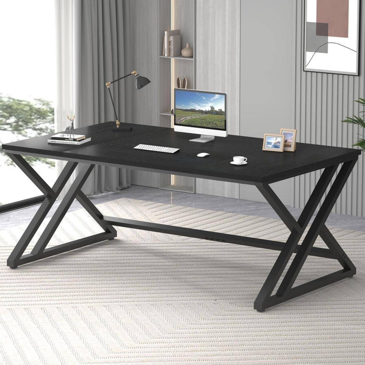 Schreibtisch Computertisch Homeoffice Gaming PC Holz Metall Schwarz