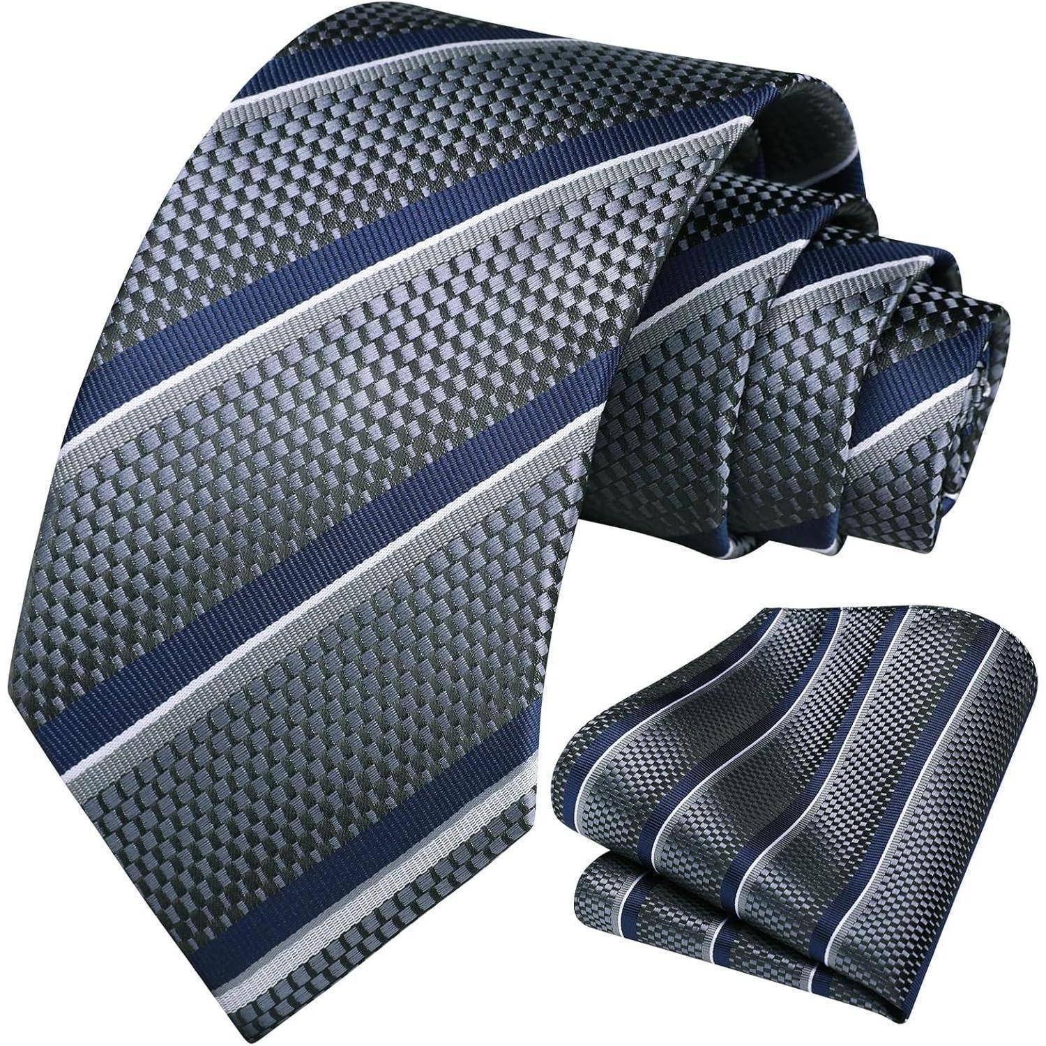 Krawatte Herren Einstecktuch Hochzeit Set Marineblau Grau