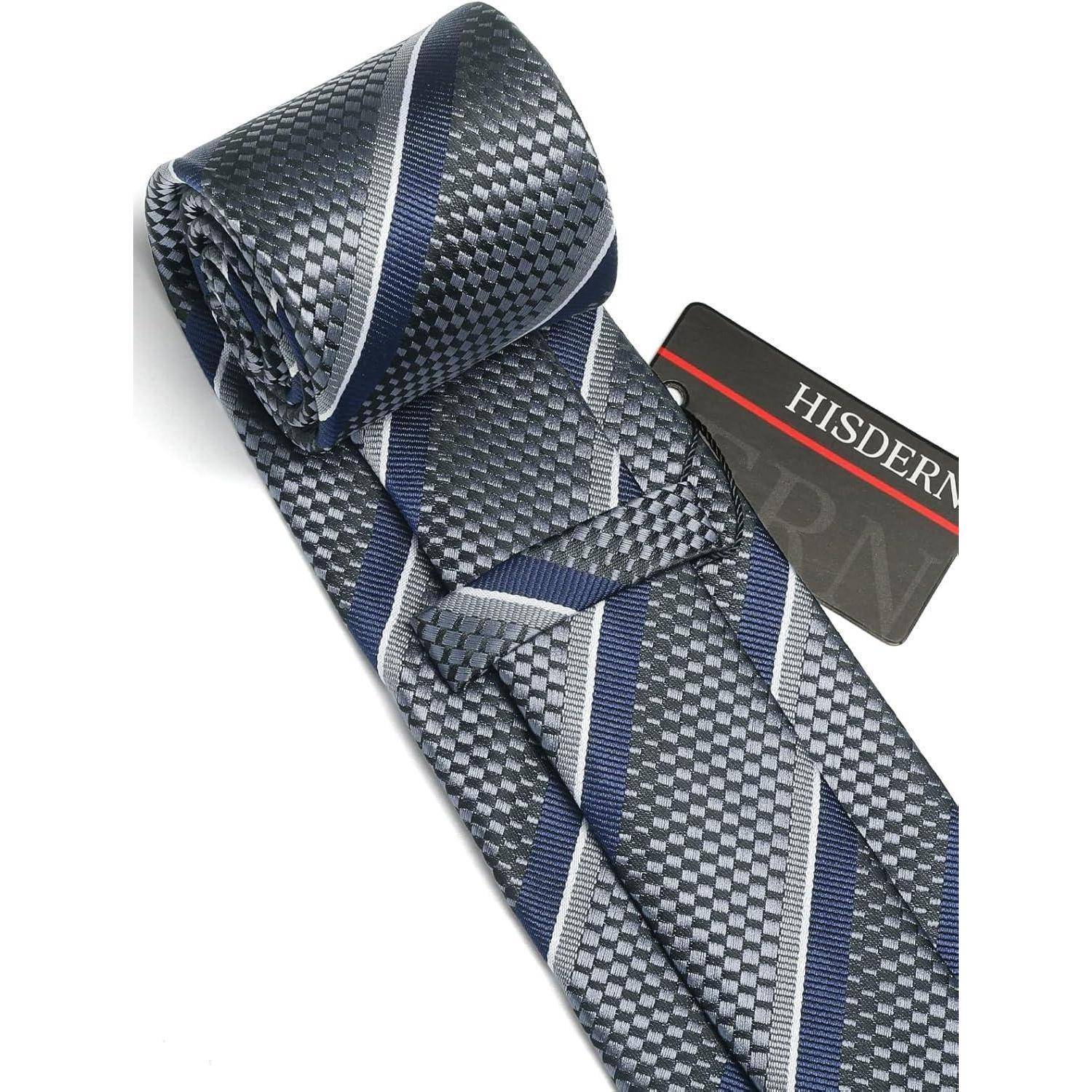 Krawatte Herren Einstecktuch Hochzeit Set Marineblau Grau
