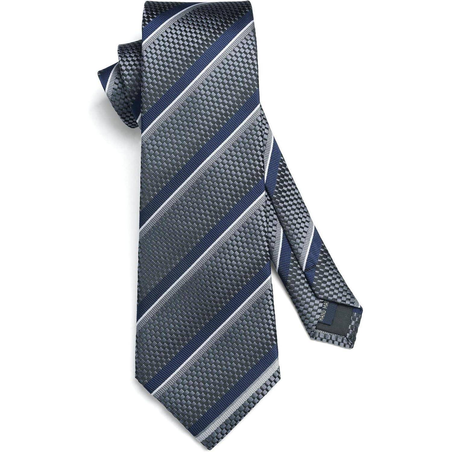 Krawatte Herren Einstecktuch Hochzeit Set Marineblau Grau
