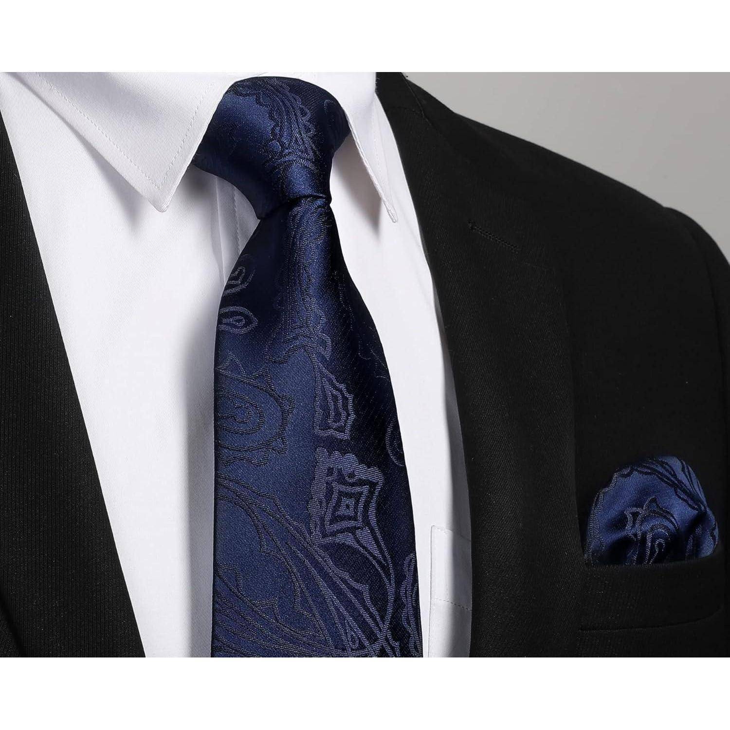 Krawatte Herren Paisley Hochzeit Marineblau-F Einheitsgröße
