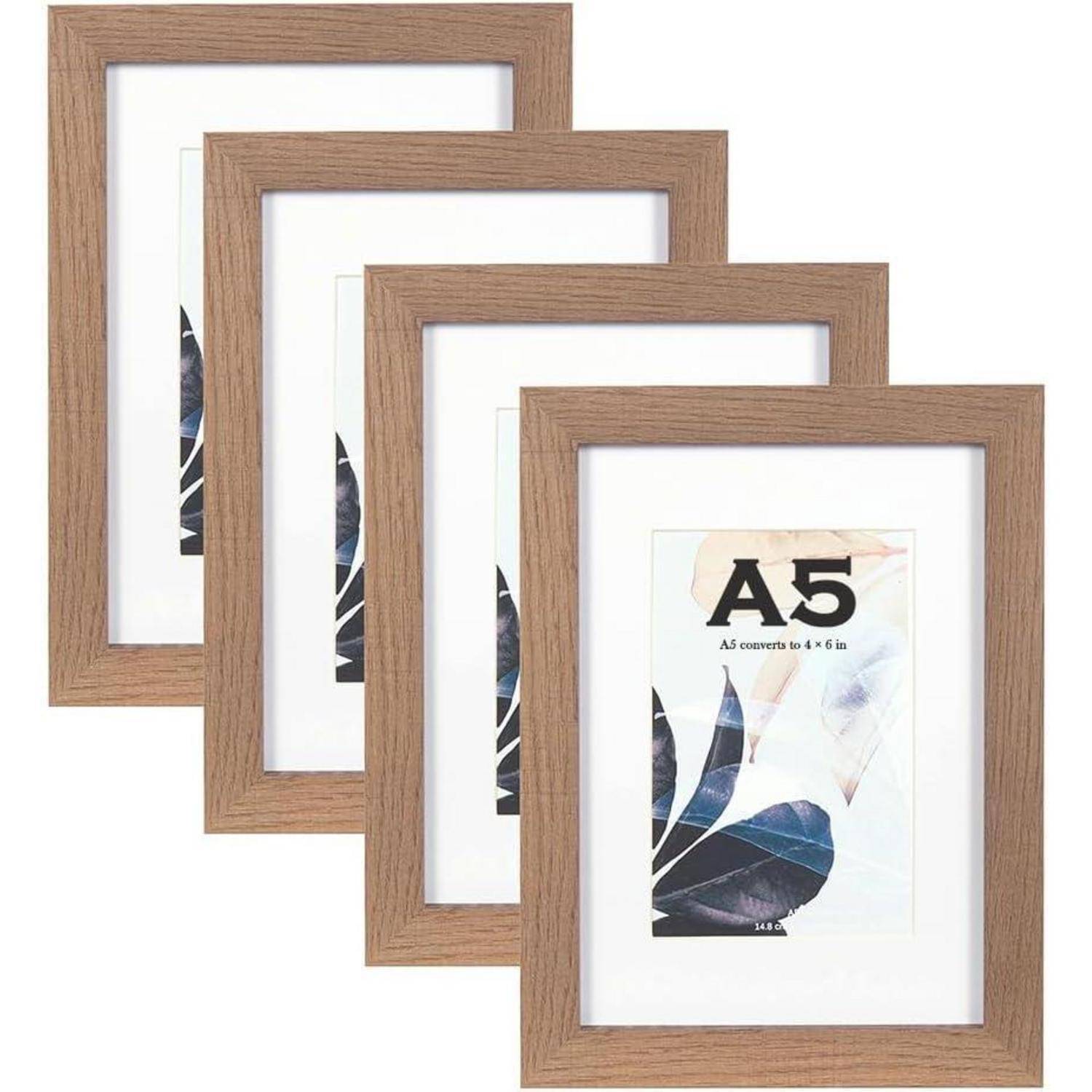 Bilderrahmen A5 Holz freistehend Wandmontage 4 Stück braun A5-4P