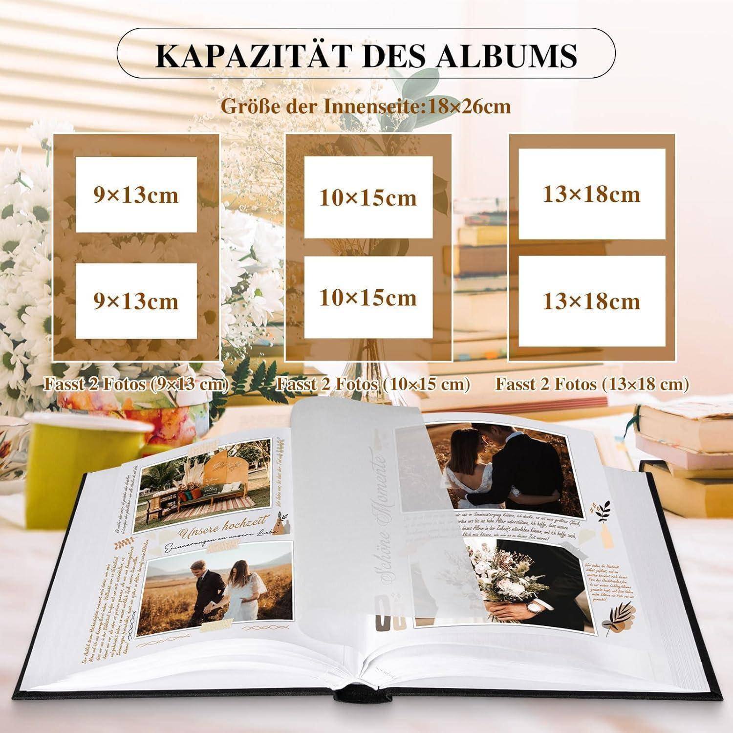 Fotoalbum Leinen Pergamin Einkleben 10x15cm 27x19cm 60 Seiten Beige