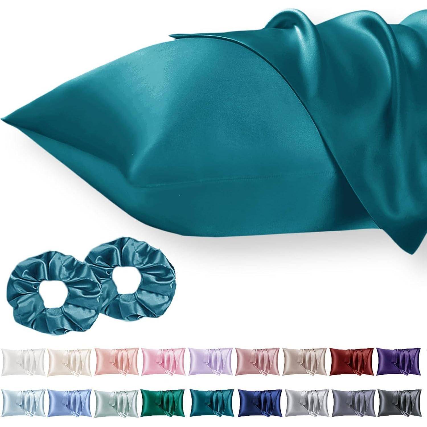 Kissenbezug Satin 50x75 50x75cm 2pc with 2 Haargummis Blaugrün 2