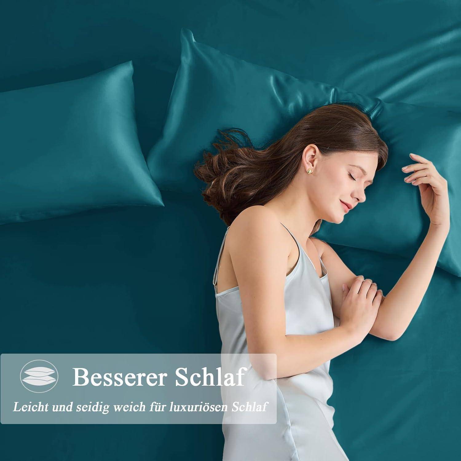 Kissenbezug Satin 50x75 50x75cm 2pc with 2 Haargummis Blaugrün 2