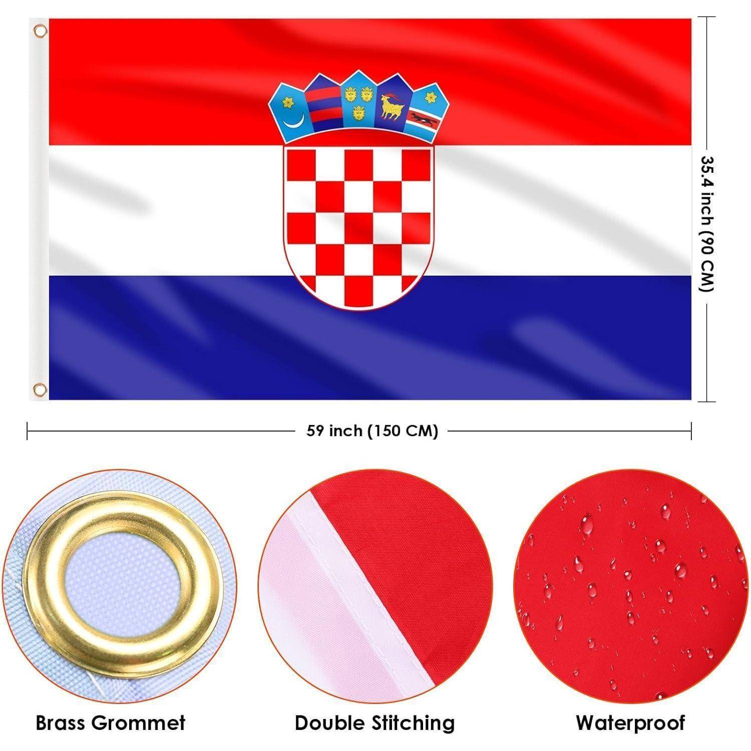 Kroatien-Flagge mit Wappen, 150 x 90 cm. Mit Messing-Ösen, Doppelnaht und wasserdichtem Material.
