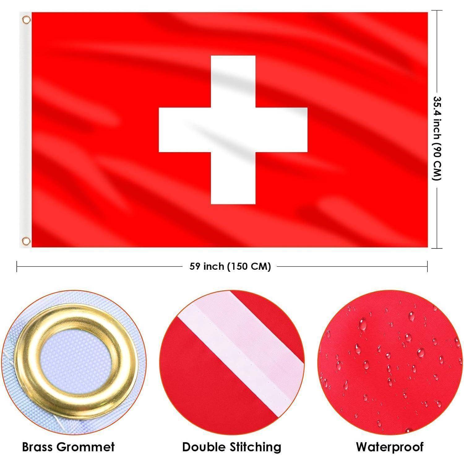 Schweizer Flagge 59x35,4 Zoll, Messingösen, doppelte Naht, wasserdicht.