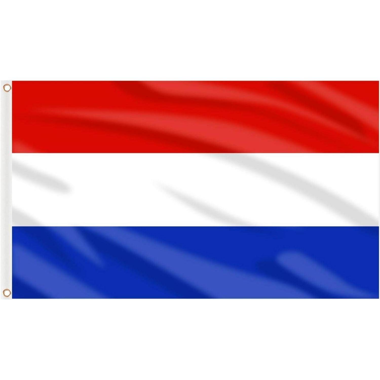 Das Bild zeigt die Flagge der Niederlande mit drei horizontalen Streifen in Rot, Weiß und Blau von oben nach unten.