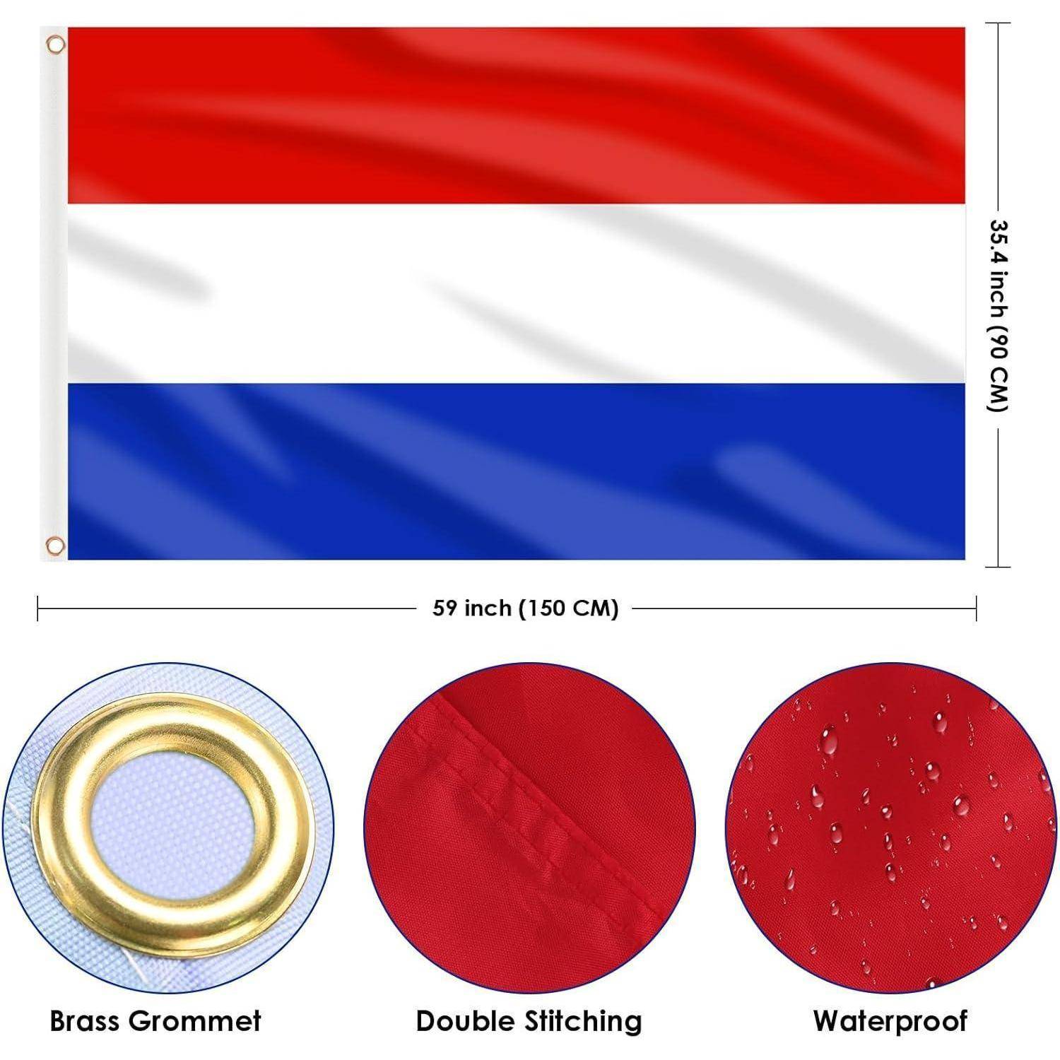 Eine rechteckige Flagge mit horizontalen roten, weißen und blauen Streifen. Ausgestattet mit Messingösen, doppelter Naht und wasserdichtem Material.