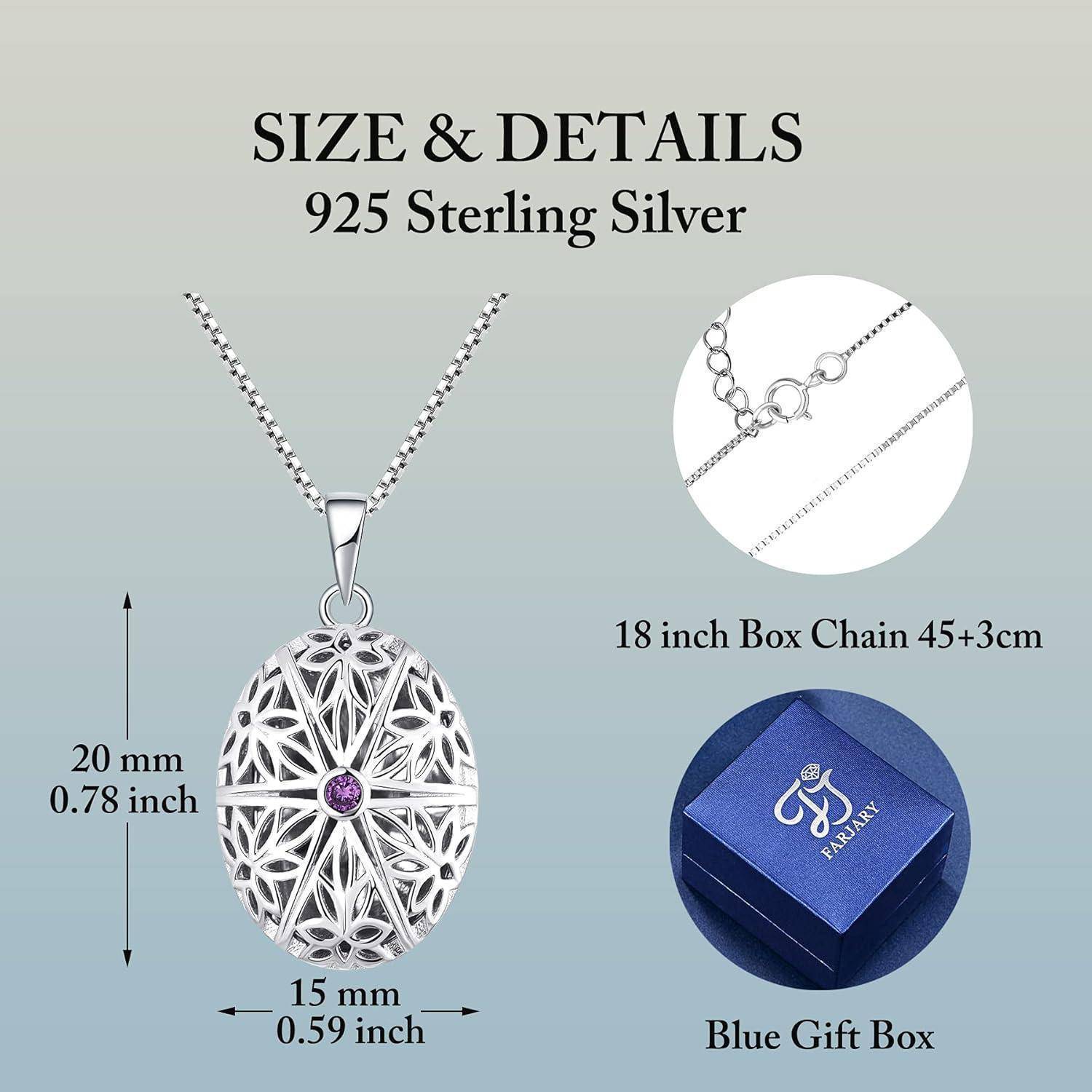 Anhänger-Halskette Details: 925 Sterlingsilber mit Amethyststein, Größe 20x15 mm, 18-Zoll-Boxkette mit 3 cm Verlängerung, blaue Geschenkbox inklusive.