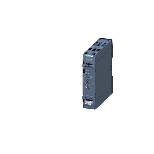 Ein schwarzes SIRIUS-Gerät von SIEMENS, Modell 3RM1, das für industrielle Steuerungszwecke entwickelt wurde und verschiedene Anschlüsse und Ports zeigt.