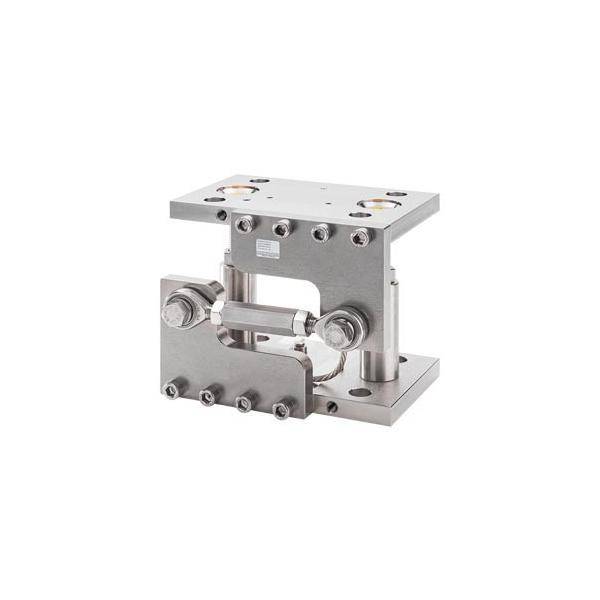 Metallhalterung mit mehreren Befestigungslöchern und Schrauben, mit einer rechteckigen Struktur und zylindrischen Anschlüssen auf einer flachen Basis.