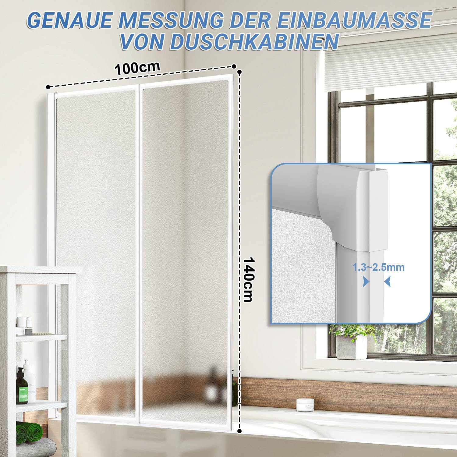 100X140cm Badewannenfaltwand Badewannenaufsatz mit Duschwand Duschabtrennung Höhe 140cm Dusche Faltwand ,Weiß