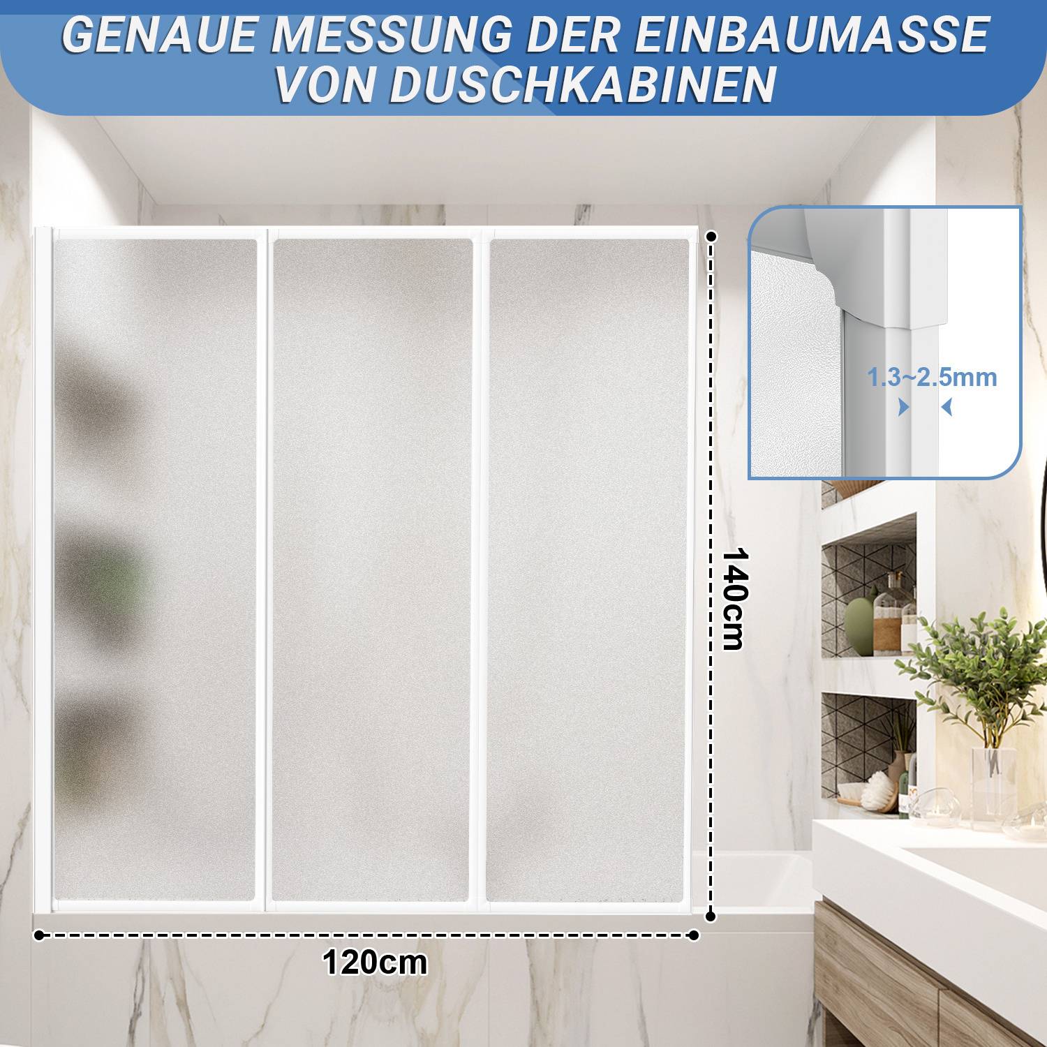 120X140cm Badewannenfaltwand Badewannenaufsatz mit Duschwand Duschabtrennung Höhe 140cm Dusche Faltwand ,Weiß