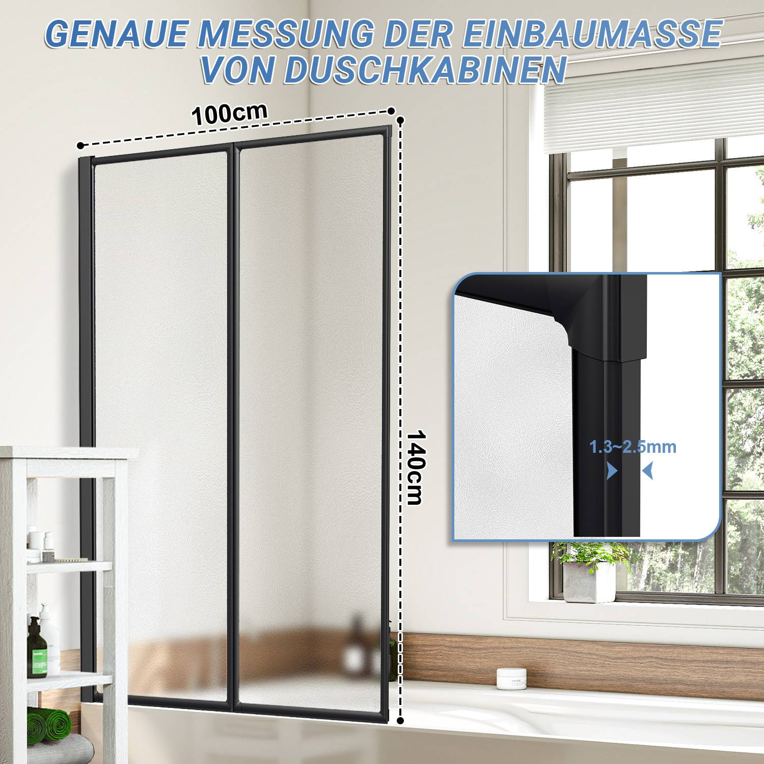 100X140cm Badewannenfaltwand Badewannenaufsatz mit Duschwand Duschabtrennung Höhe 140cm Dusche Faltwand ,Schwarz