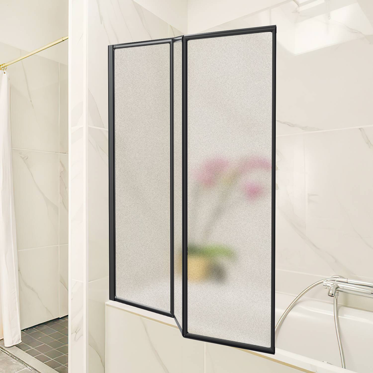 120X140cm Badewannenfaltwand Badewannenaufsatz mit Duschwand Duschabtrennung Höhe 140cm Dusche Faltwand ,Schwarz