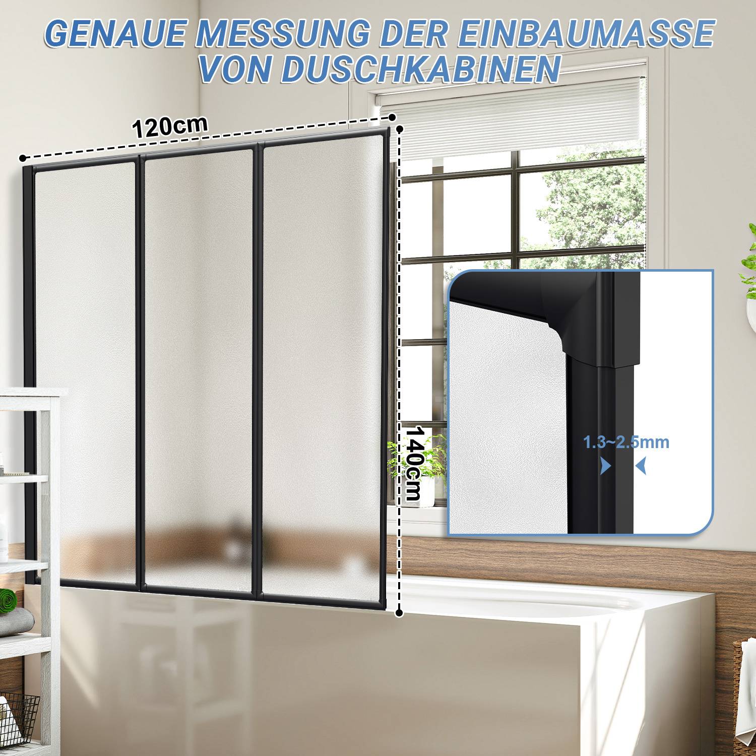 120X140cm Badewannenfaltwand Badewannenaufsatz mit Duschwand Duschabtrennung Höhe 140cm Dusche Faltwand ,Schwarz