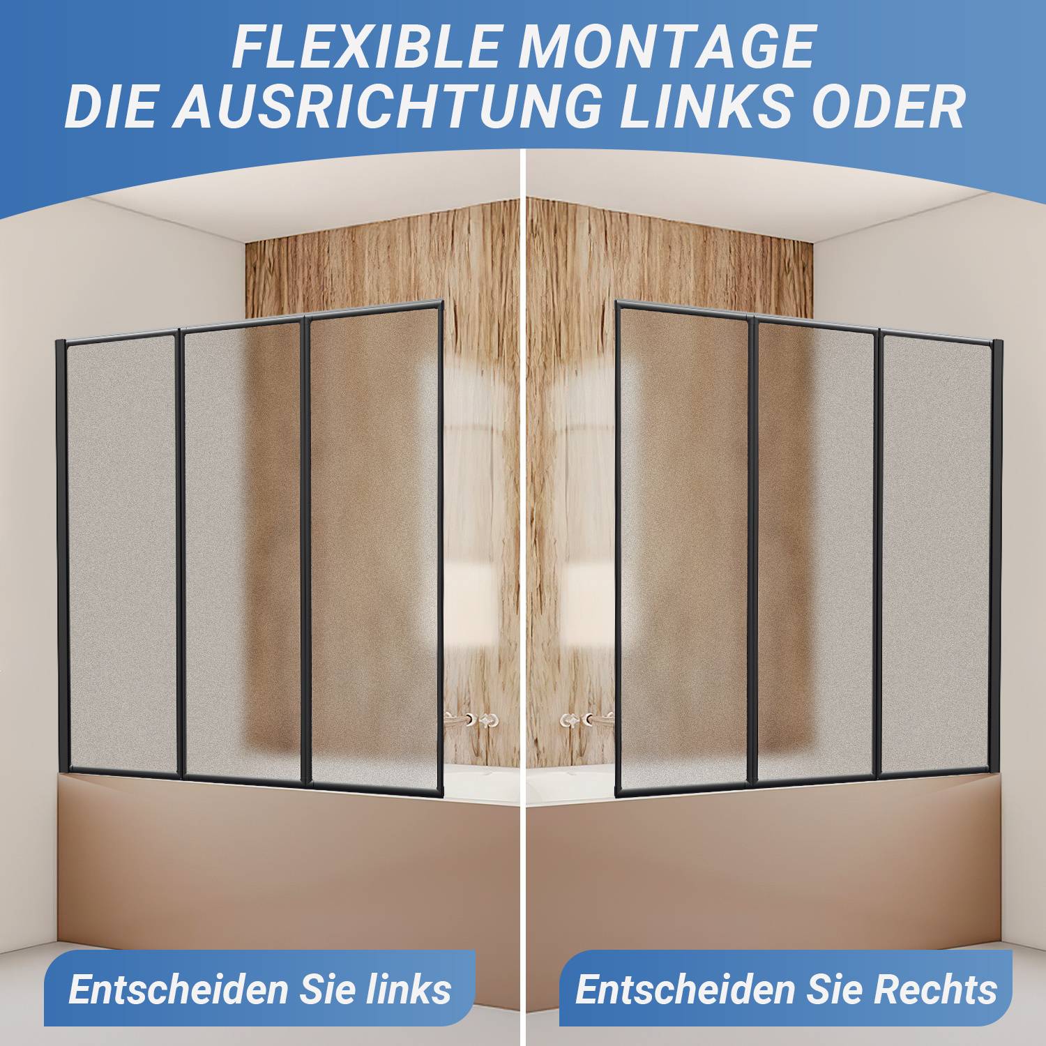 Duschabtrennung 120X140cm Dreifalten Faltwand für Badewanne Schwarz Rahmen Duschwand Badewannenaufsatz Duschabtrennungen