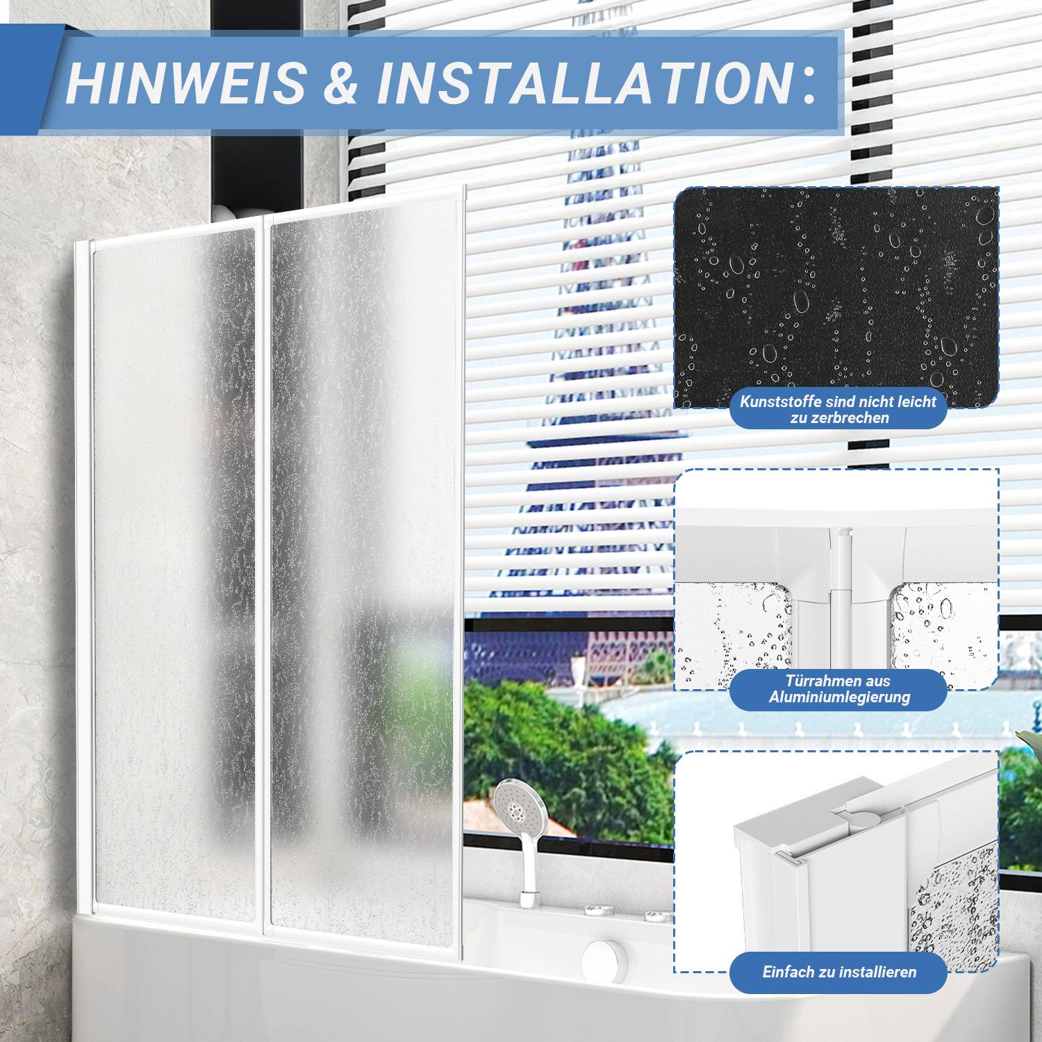 Duschabtrennung 100X140cm Faltwand für Badewanne Weiß Rahmen Duschwand Badewannenaufsatz Duschabtrennungen