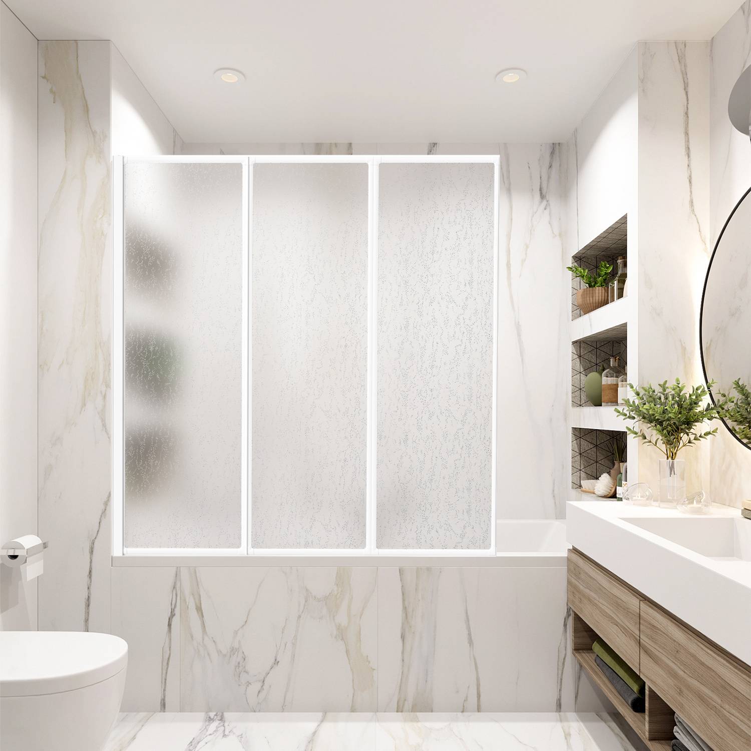 Duschabtrennung 120X140cm Dreifalten Faltwand für Badewanne Weiß Rahmen Duschwand Badewannenaufsatz Duschabtrennungen