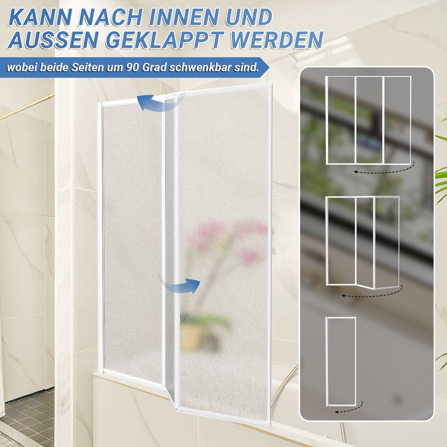 Duschabtrennung 120X140cm Dreifalten Faltwand für Badewanne Weiß Rahmen Duschwand Badewannenaufsatz Duschabtrennungen