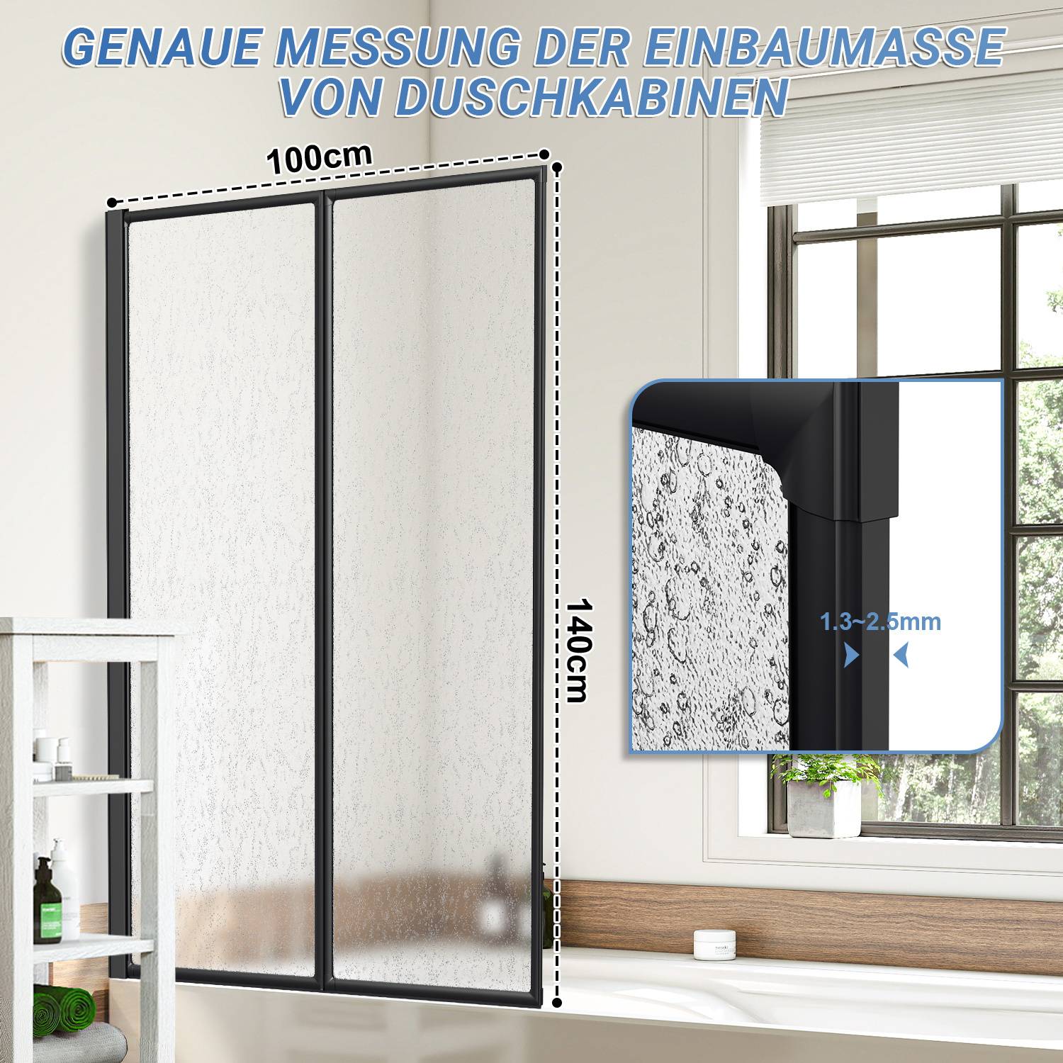 Duschabtrennung 100X140cm Faltwand für Badewanne Schwarz Rahmen Duschwand Badewannenaufsatz Duschabtrennungen