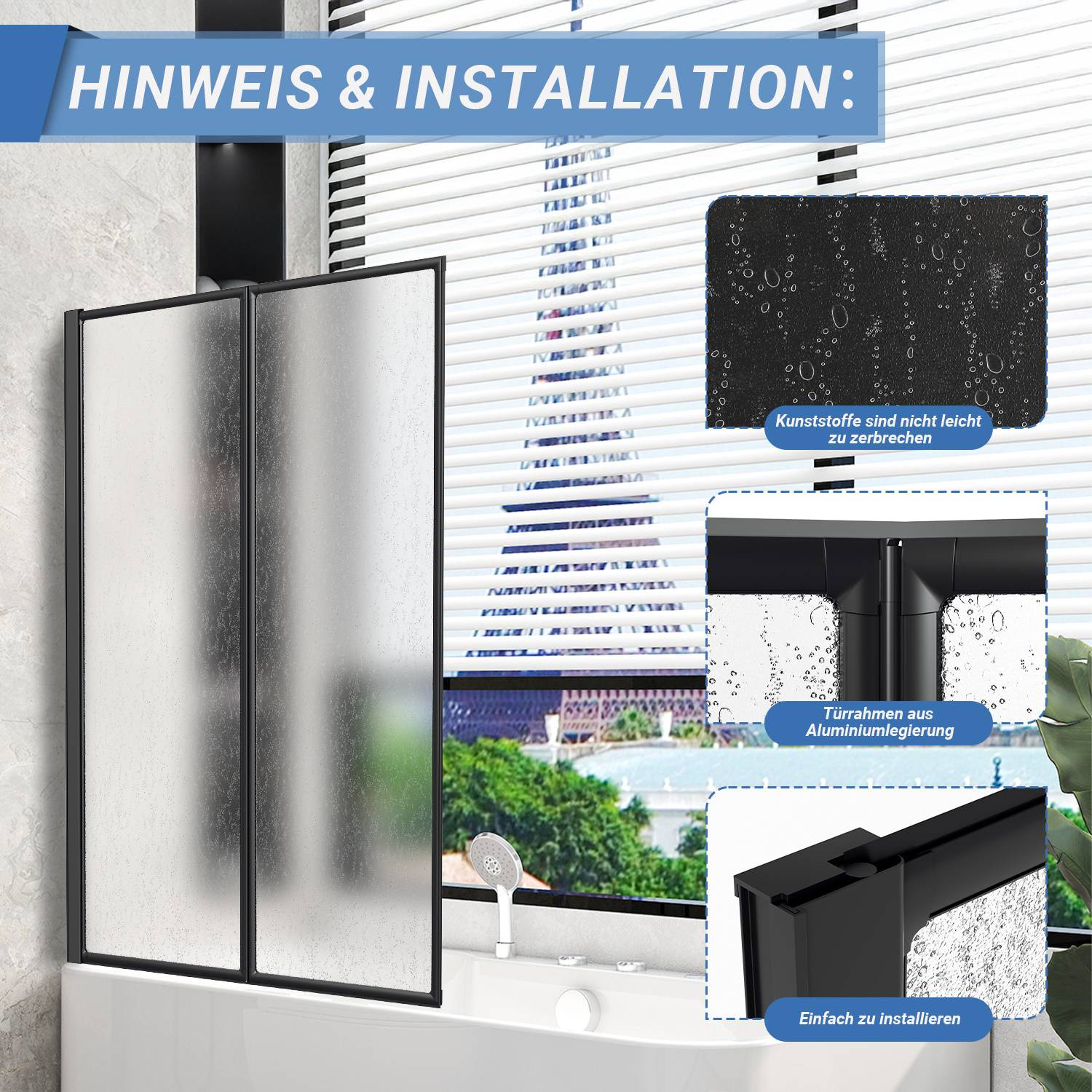 Duschabtrennung 100X140cm Faltwand für Badewanne Schwarz Rahmen Duschwand Badewannenaufsatz Duschabtrennungen