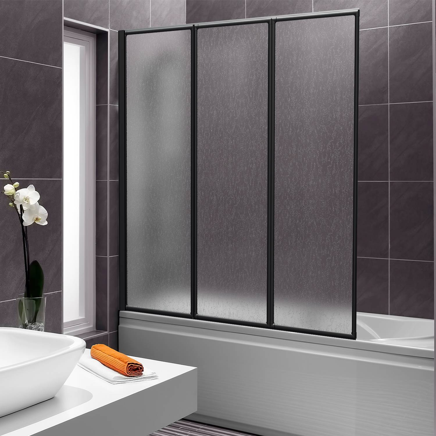 Duschabtrennung 120X140cm Dreifalten Faltwand für Badewanne Schwarz Rahmen Duschwand Badewannenaufsatz Duschabtrennungen