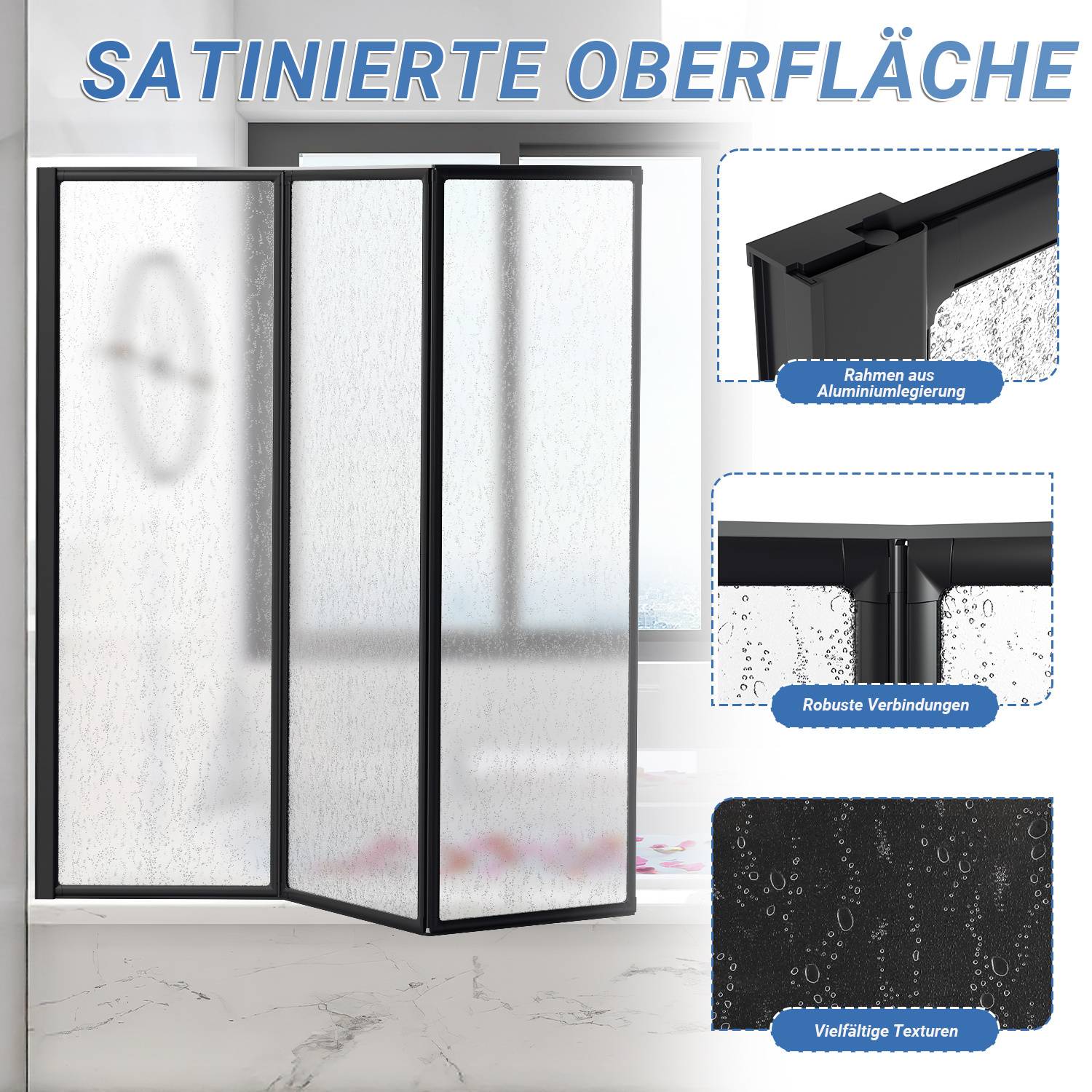 Duschabtrennung 120X140cm Dreifalten Faltwand für Badewanne Schwarz Rahmen Duschwand Badewannenaufsatz Duschabtrennungen