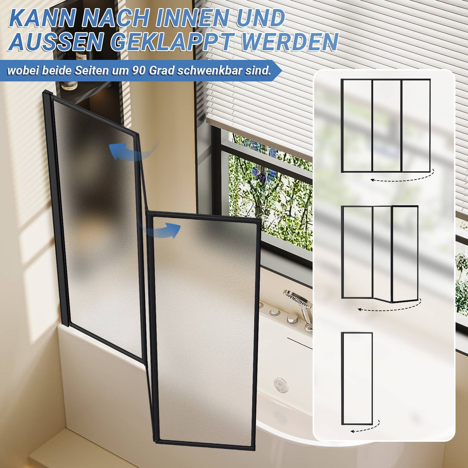 Duschabtrennung 120X140cm Dreifalten Faltwand für Badewanne Schwarz Rahmen Duschwand Badewannenaufsatz Duschabtrennungen